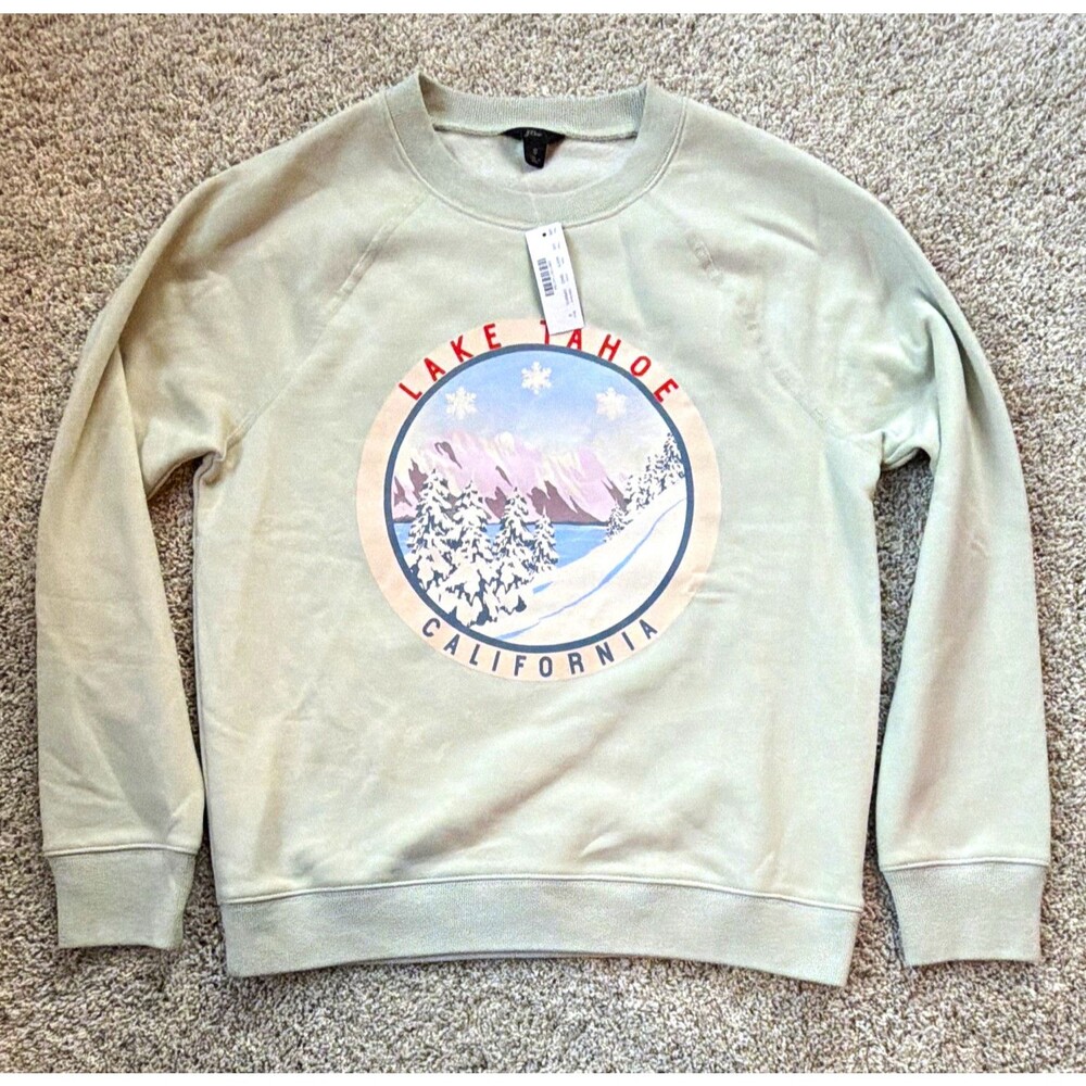 NWT J.Crew Lake Tahoe California Graphic Fleece Crewneck Sweater Women’s Small
